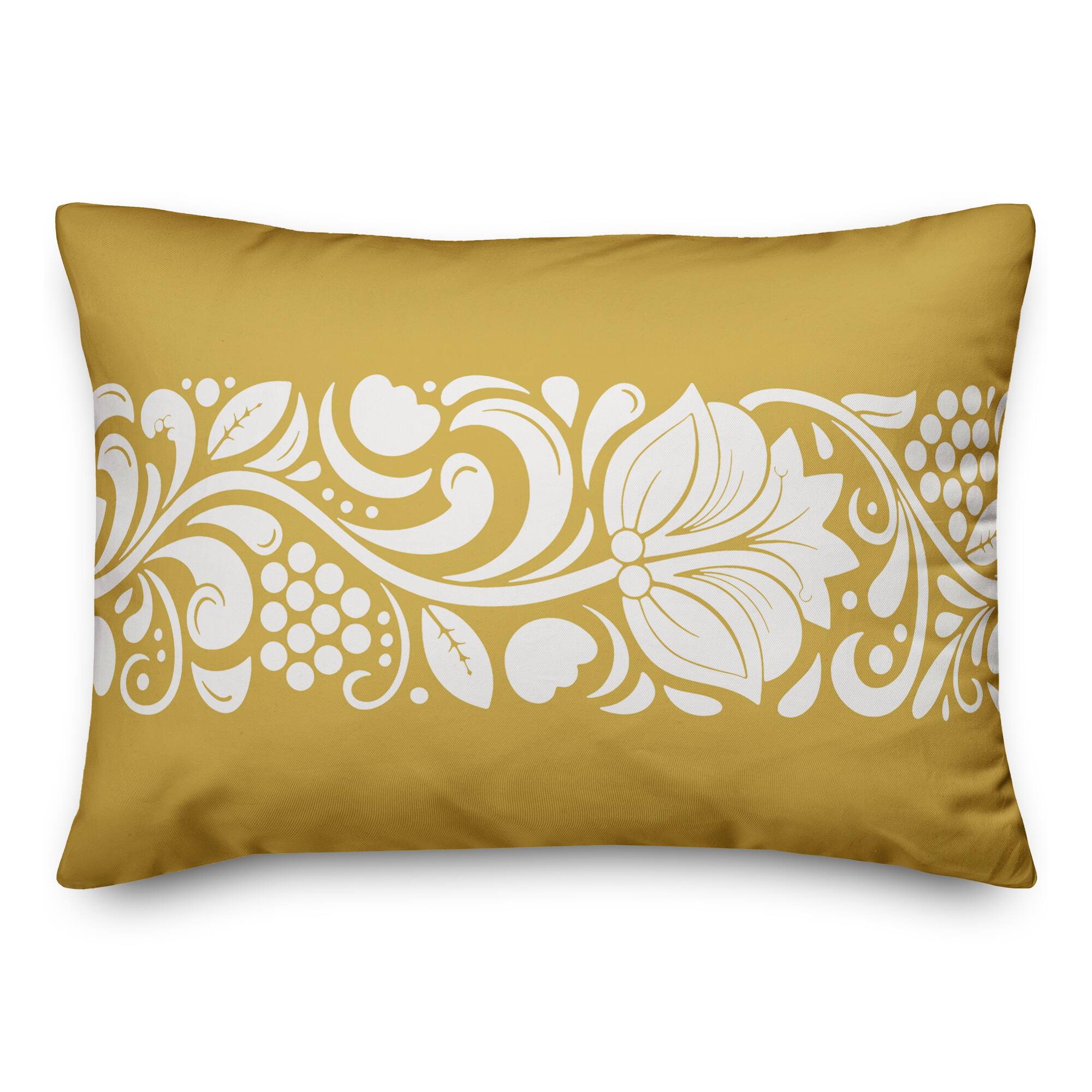 Folk Floral Yellow 14" x 20" Throw Pillow